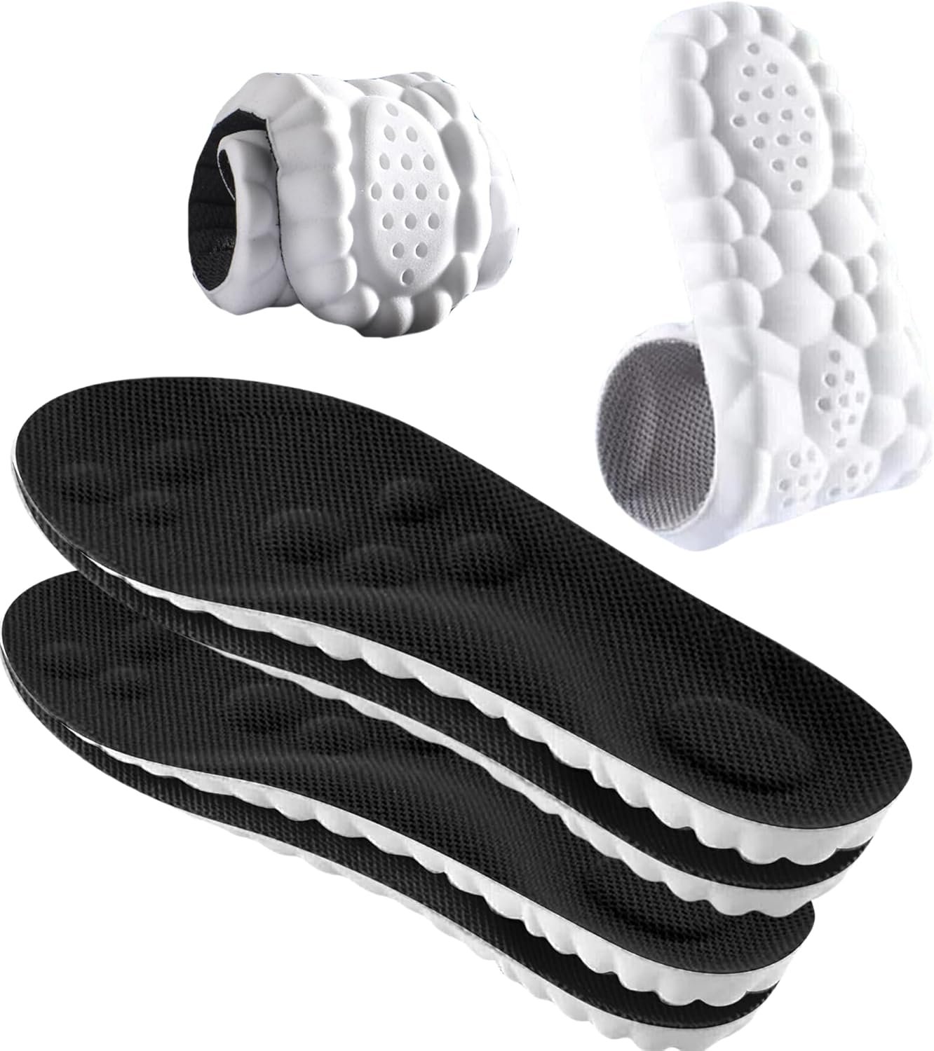 71zeFyWWYuL._AC_SL1500_.jpg 2 Pairs 4D Cloud Technology Insole - Super Soft Comfort Insoles, Soft Foot Protection Cloud Feeling Insole, U-Shape Memory Foam Insoles (Black, Men: US 8-11) - Image 1
