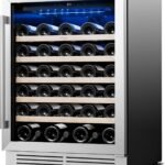 Yeego Wine Fridge Cooler - 24 Inch Wine Fridge Hold 52 Bottles, 40-65°F Wine Refrigerator Glass Door, Built in, Freestanding Under Counter Fridge for Beer Soda Drink Home Bar Office(5.12 Cu.ft)