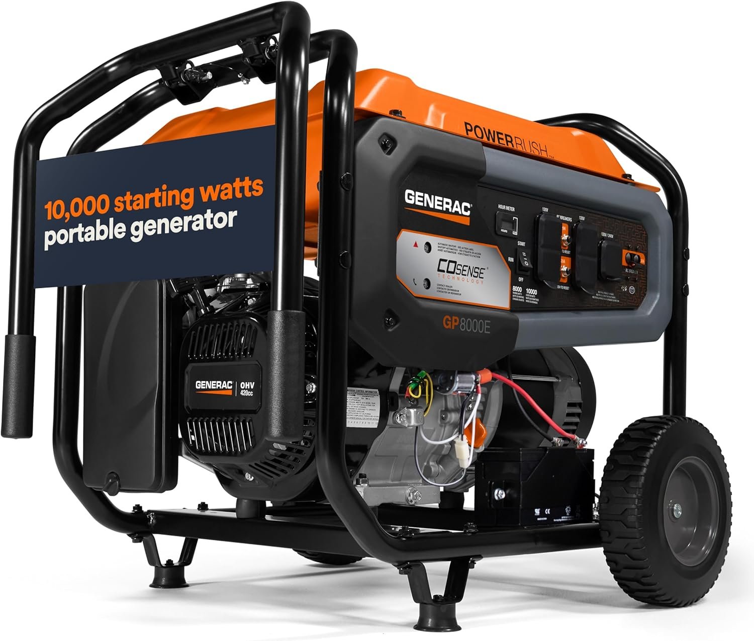 81-uQ-1SiEL._AC_SL1500_.jpg Generac 10,000 Starting Watt Portable Gas Generator - Electric Start - Home Backup or RV Ready - Heavy Duty Frame - Quiet, Long Runtime, Emergency Power - 49-State Compliant - Image 1