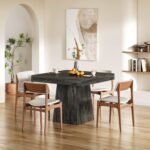 LITTLE TREE Dining Table for 4 People, 31.5-Inch Square Small Kitchen Table, Farmhouse Dinner Table with Sturdy Pedestal Base for Restaurant, Dining Room, Living Room, Grey - Image 6