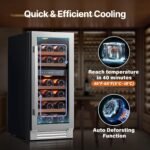 Ca'Lefort 15 Inch Wine Fridge, 28 Bottle Wine Cooler Refrigerator, 40-65°F Wine Refrigerator Glass Door, 3 LED Dual Zone Wine Fridge, Built-in or Freestanding Fridge for Home/Bar/Kitchen (3.0 cu.ft) - Image 6