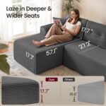 VASAGLE Boneless Couch, Modern Cloud Couch with Deep Seat, Corduroy Sofa for Living Room, Bedroom, Modular Sectional Sofa with Left-Facing Chaise, 108.3 Inches, Slate Gray ULCS181GN01 - Image 2