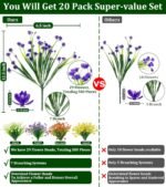 TURNMEON 20 Bundles Artificial Flowers for Outdoors, Artificial Fake Plants UV Resistant Outdoor Faux Plants Cemetery Flowers Plastic Greenery for Gardens Porch Home Summer Spring Decor 580 Heads - Image 2