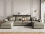 EASE MOOSE Oversized U Shaped Couch,Modular Sectional Convertible Sofa with Wide Deep,Extra Large Faux Leather Scratch Resistant Modern Couch for Big Spaces,Light Grey