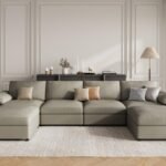 EASE MOOSE Oversized U Shaped Couch,Modular Sectional Convertible Sofa with Wide Deep,Extra Large Faux Leather Scratch Resistant Modern Couch for Big Spaces,Light Grey