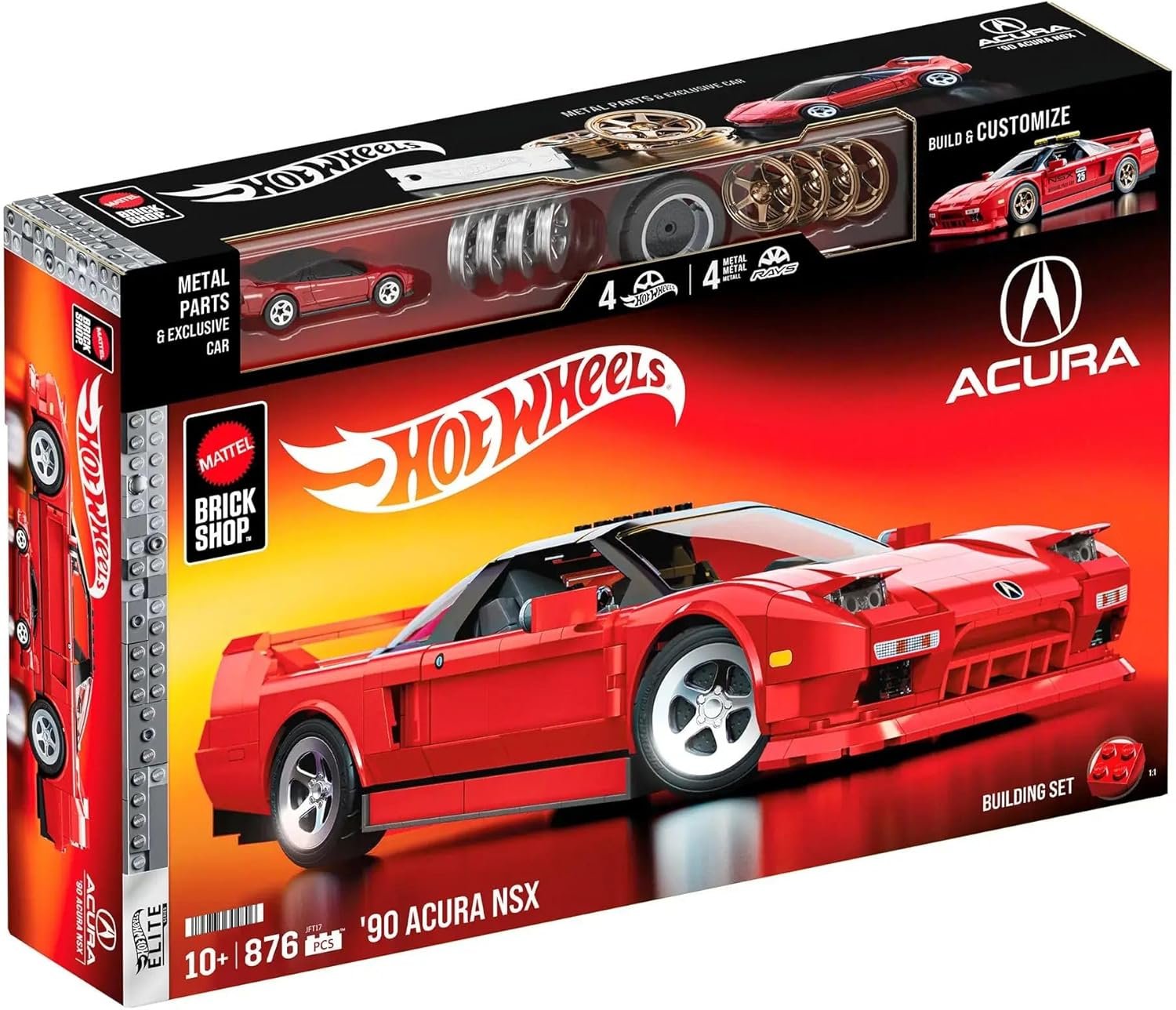 815ainbJRsL._AC_SL1500_.jpg Hot Wheels 1/16 Honda Acura NSX 1990 Building Kit, 876 Pieces, Includes 1/64 Mini Car, Hot Wheels Mattel - Image 1