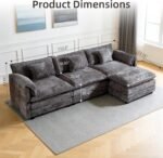 GNIXUU 112" Modular Cloud Couch Sofa, Modern Chenille L Shaped Sectional Couches for Living Room, Comfy Deep 4 Seater Sofa with Movable Ottoman & 2 Pillows(Gray) - Image 2