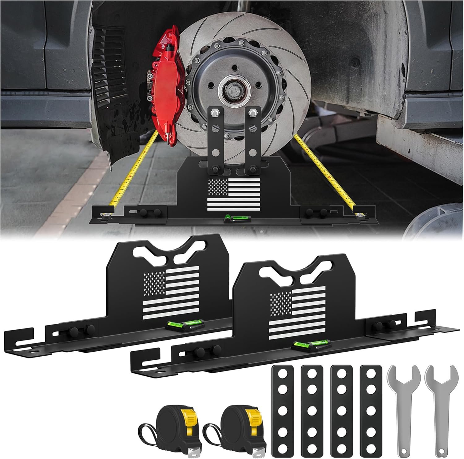 817-RsE9w-L._AC_SL1500_.jpg 2026 Upgraded Wheel Alignment Tool, 2 PCS Toe Alignment Tool Plates Without Removing Calipers, Wheel Alignment Kit with 2 Measuring Tapes, Compatible with Most Cars and SUVs - Image 1