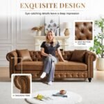 Modern Chesterfield Sofa Couch, 85.5-inch Faux Leather 3-Seater Sofa with Rolled Arms and Tufted Button for Living Room, Office, Brown - Image 7