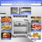 JINSONG 27" Stainless Steel Sandwich & Salad Prep Table, Commercial Refrigerated Food Prep Station with Cutting Board & 8 Pans, 7.4 cu. ft Fridge Salad Bar for Restaurants, Bars, Shops,delis - Image 2