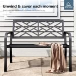 MFSTUDIO 43.7 Inches Outdoor Garden Bench, Cast Iron Metal Frame Patio Park Outside Benches with Geometric Pattern Backrest for Front Porch, Black - Image 3