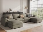 EASE MOOSE Oversized U Shaped Couch,Modular Sectional Convertible Sofa with Wide Deep,Extra Large Faux Leather Scratch Resistant Modern Couch for Big Spaces,Light Grey - Image 8
