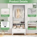 71" H Metal Armoire Wardrobe Closet, Adjustable Shelve, Clothes Metal Wardrobe Cabinet for Bedroom (1 Drawer, White) - Image 3