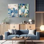 2Pcs Framed Landscape waterfall Japanese Ukiyo-e Wall Art Decor Canvas Print Picture Traditional Woodblock Print Style Poster Gallery Bedroom Living Room Office 12x16 Inch Ready to Hang - Image 2