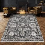 RUGSURE Washable Area Rugs - Perfect for Living Room, Bedroom, Kids Room, Nursery - Stain & Water Resistant Non-Slip, Pet & Child Friendly, Vintage Tribal Area Rugs (Grey, 8' x 10')