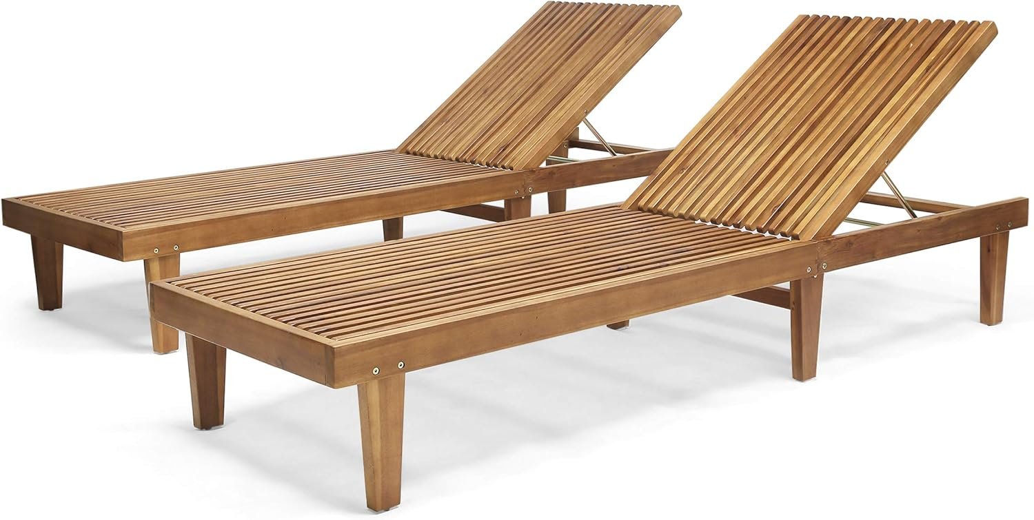 81CYzyoAjQL._AC_SL1500_.jpg GDFStudio Outdoor Wooden Chaise Lounge, Set of 2 with Teak Finish - Image 1