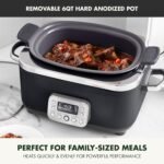 GreenPan Elite 14-in-1 Nonstick 6QT Electric Slow Cooker, PFAS-Free Ceramic Multi-Cooker, In-Pot Browning, Dishwasher Safe Lid & Removable Crock, Stainless Steel Steamer, Silicone Handles, Black - Image 3