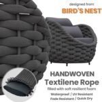 Woven Rope Patio Furniture Set: 4 Pieces Aluminum Outdoor Conversation Sofa Set Assembled - Modern Couch Set Cushioned - All Weather Metal Porch Seating for 5 Person Deck Garden Hotel, Dark Gray - Image 3