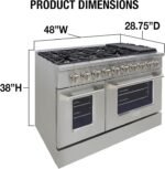 Gas Range Cooktop, 48-Inch with Double Porcelain Convection Oven and Broil Function, 8 Sealed Burners Continuous Grates with Stainless Steel Construction, 6.7-Cu.Ft, Metallic - Image 6