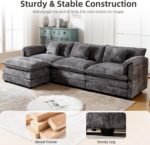 GNIXUU 112" Modular Cloud Couch Sofa, Modern Chenille L Shaped Sectional Couches for Living Room, Comfy Deep 4 Seater Sofa with Movable Ottoman & 2 Pillows(Gray) - Image 5