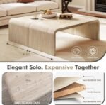 Modern Boho Faux Marble Coffee Table, 47" Travertine Pattern Waterfall Rectangular Center Table in a Scandinavian Style for Living Room with Sturdy Wood Frame, Thick Legs & Easy Assembly - Image 6