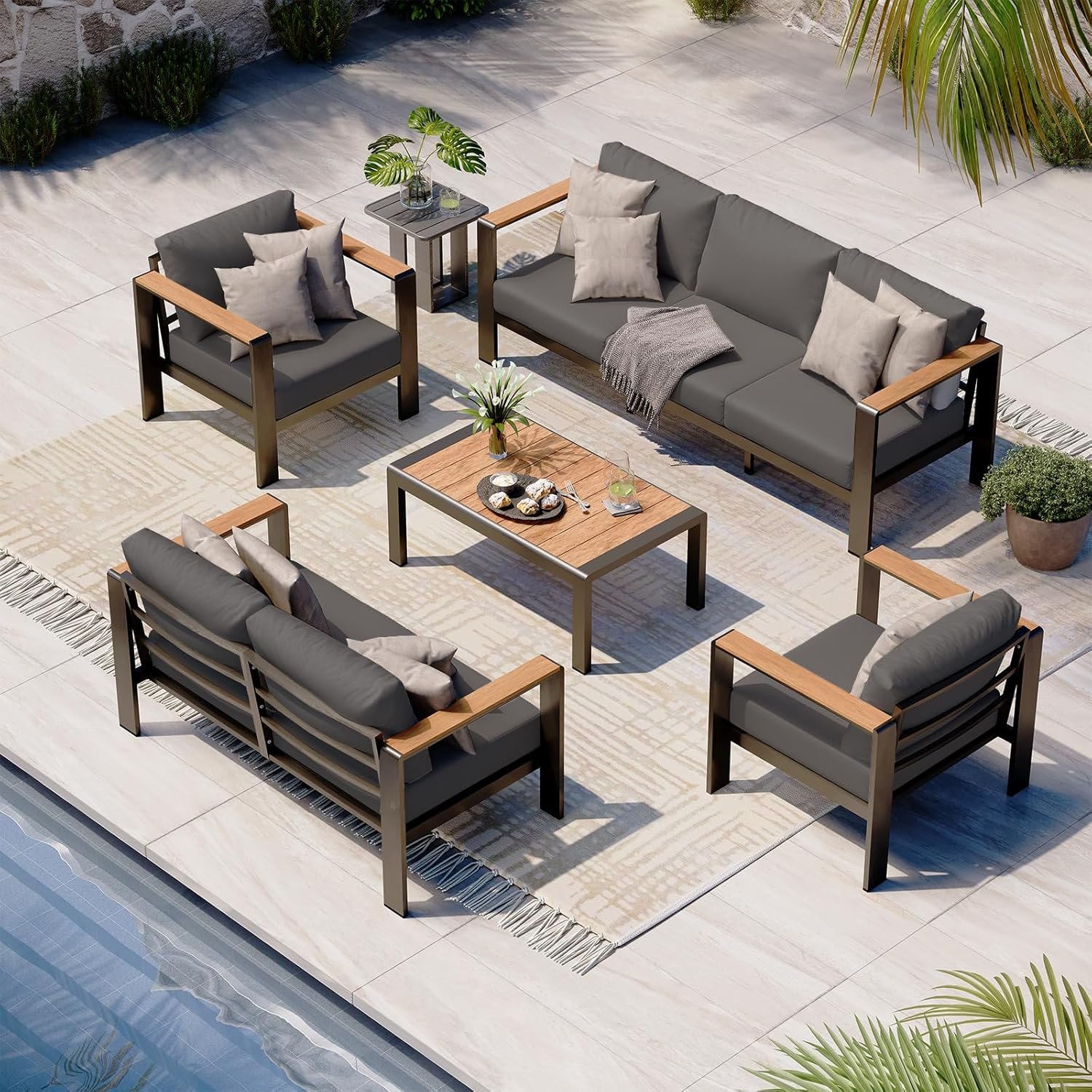 81FrzYiKYWL._AC_SL1500_.jpg Aluminum Outdoor Patio Furniture Set with Coffee Table, 5 Piece Patio Conversation Sets with Washable Thick Cushions, Outdoor Sectional Furniture Set for Porch, Balcony, Deck, Yard, Graphite - Image 1