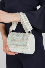 Handmade Beaded Crystal Evening Clutch with Magnetic Flap Closure for Women | Handcrafted Beaded, Crystal Embellished, Magnetic Flap Close, Lightweight Design, Fits Phone & Cards, Party & Wedding Use - Image 7