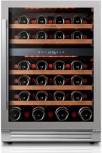 Ca'Lefort Wine Fridge & Cooler - 24 Inch 52 Bottle Wine Cooler Refrigerator, 40-65°F Dual Zone Wine Refrigerator Glass Door, 3 LED Built-in or Freestanding Fridge for Home/Bar/Kitchen (5.65 cu.ft)