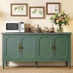 RoyalCraft 59" Buffet Cabinet with Storage, Vintage Sideboard with Adjustable Shelves & Carved Handle, Mid Century Modern Painted Credenza Coffee Bar for Kitchen, Dining Room, Forest Green - Image 7