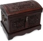 NOVICA Tooled Leather And Wood Handcrafted Treasure Chest Jewelry Box With Organizer Tray, 'Inca Domain'