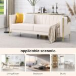 FOTOSOK 78'' Couch Sofa, Modern White Couches for Living Room with 2 Throw Pillows, Comfy Faux Leather Sofa 3 Seater with Gold Metal Legs, Cloud Sofas Couch Deep Seat Sofas (Cream White) - Image 6