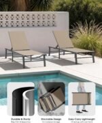Ciokea Foldable Outdoor Lounge Chair, No Assembly Patio Chaise Lounge Outdoor with 5-Positions, Aluminum Pool Lounge Chair with Portable Design for Pool, Beach, Deck, Backyard, Khaki - Image 5