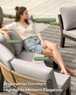 Outdoor Patio Furniture Set, 7 Piece Aluminum Curved Outdoor Sectional Sofas with Modular Coffee Table, PE Rope Patio Conversation Sets, All-Weather Patio Sofa Sets with Cushions, Gray - Image 5