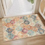 Lahome Moroccan Trellis Washable Rug, 2x3 Kitchen Rugs for Entryway Bathroom, Non-Slip Indoor Door Mat Ultra-Thin, Small Oriental Throw Carpet for Bedroom Entry, Cream/Multi - Image 4