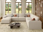 EASE MOOSE Faux Leather Sectional with Ottoman, Oversized Modular Couch, Modular Sectional Sofa with Deep Seat, Scratch Resistant Faux Leather Material, U Shaped Couch for Big Spaces, Beige - Image 9