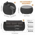 Woven Rope Patio Furniture Set: 4 Pieces Aluminum Outdoor Conversation Sofa Set Assembled - Modern Couch Set Cushioned - All Weather Metal Porch Seating for 5 Person Deck Garden Hotel, Dark Gray - Image 7