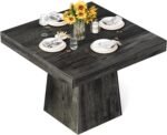 LITTLE TREE Dining Table for 4 People, 31.5-Inch Square Small Kitchen Table, Farmhouse Dinner Table with Sturdy Pedestal Base for Restaurant, Dining Room, Living Room, Grey - Image 4