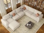 EASE MOOSE Faux Leather Sectional with Ottoman, Oversized Modular Couch, Modular Sectional Sofa with Deep Seat, Scratch Resistant Faux Leather Material, U Shaped Couch for Big Spaces, Beige - Image 8
