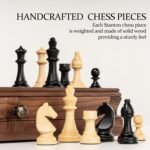 A&A 15 inch Walnut Wooden Chess Set with Storage Drawer, Triple Weighted Pieces, 3.0 inch King Height, Walnut & Maple Inlay, 2 Extra Queen, Classic 2 in 1 Chess and Checkers Board Game - Image 3