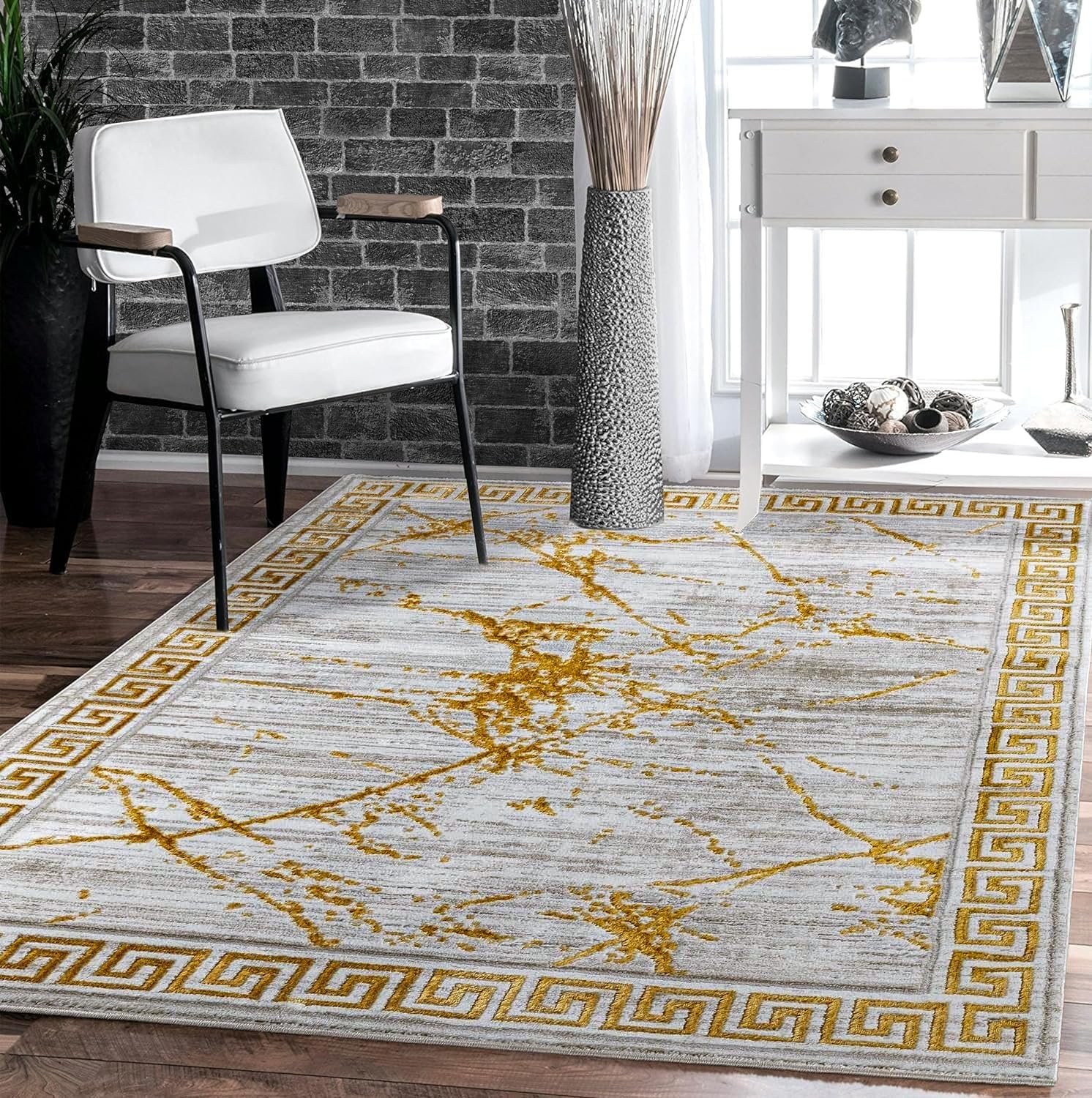 81PtUIcVUVL._AC_SL1500_.jpg GLORY RUGS Area Rugs Marble 5X7 Cream Gold Carpet Modern Abstract Rug Living Room Dining Bedroom Rug - Image 1