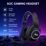 AOC Wireless Gaming Headset Compatible with PS5/4, Nintendo Switch, PC, Bluetooth 5.4 & 2.4GHz Gaming Headphones with Noise Canceling Mic, RGB, Type-C, 20ms Latency, 45H, 7.1 Virtual Surround- Black - Image 2