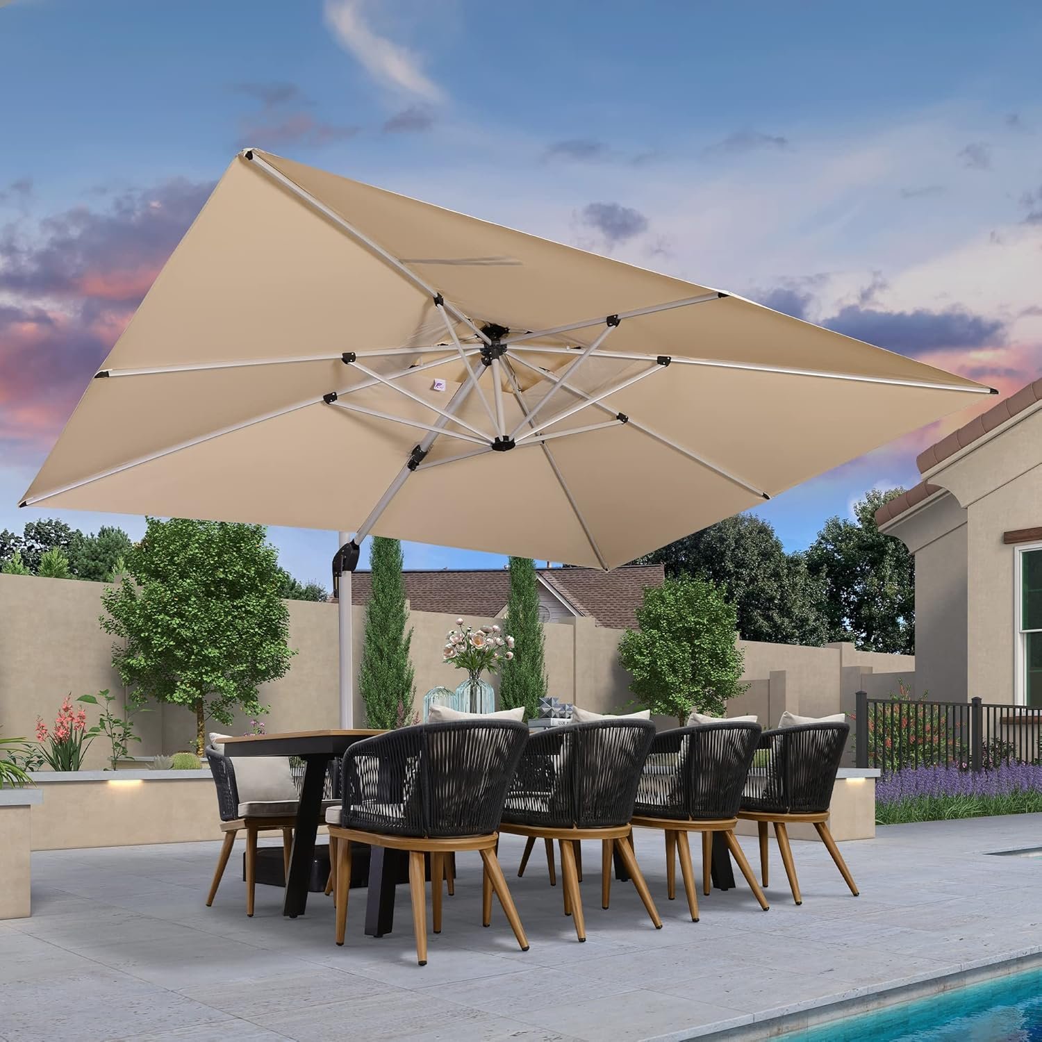 81RKRYsGgnL._AC_SL1500_.jpg PURPLE LEAF 10' X 13' Patio Umbrella Outdoor Rectangle Umbrella Large Cantilever Umbrella Windproof Offset Heavy Duty Sun for Garden Deck Pool Patio, Beige - Image 1