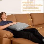 EASE MOOSE Brown Faux Leather Sectional Sofa,Leather Sectional Couch with Deep Seat,Extra Large U Shaped Couch,Oversized Modular Modern Scratch Resistant Sofas - Image 5