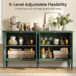 RoyalCraft 59" Buffet Cabinet with Storage, Vintage Sideboard with Adjustable Shelves & Carved Handle, Mid Century Modern Painted Credenza Coffee Bar for Kitchen, Dining Room, Forest Green - Image 4