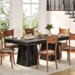LITTLE TREE Dining Table for 4 People, 31.5-Inch Square Small Kitchen Table, Farmhouse Dinner Table with Sturdy Pedestal Base for Restaurant, Dining Room, Living Room, Grey - Image 5