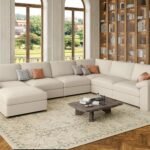 EASE MOOSE Faux Leather Sectional with Ottoman, Oversized Modular Couch, Modular Sectional Sofa with Deep Seat, Scratch Resistant Faux Leather Material, U Shaped Couch for Big Spaces, Beige