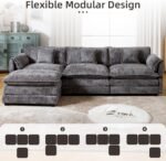 GNIXUU 112" Modular Cloud Couch Sofa, Modern Chenille L Shaped Sectional Couches for Living Room, Comfy Deep 4 Seater Sofa with Movable Ottoman & 2 Pillows(Gray) - Image 9