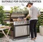 Sophia & William 6-Burner Propane Gas BBQ Grill with Side Burner & Porcelain-Enameled Cast Iron Grates, Stainless Steel Barbecue Grills Outdoor Cooking for Outside, 665 SQ.IN. Cooking Area, 65,800BTU - Image 7