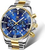 OLEVS Men's Stainless Steel Watch Fashion Luxury Big Face Analog Quartz Waterproof Date Business Chronograph Watches for Men