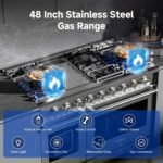 AAOBOSI 48 Inch Freestanding Gas Range Ovens with 7.0 cu.ft Large Capacity Double Convection Ovens, 6 Sealed Burners Plus Iron Grill Burner, Stainless Steel Gas Range Stove with NG/LPG Convertible - Image 8